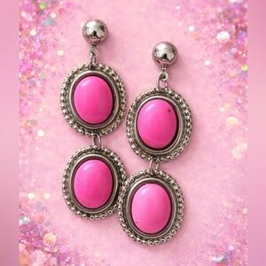 Pink Statement Drop Earrings - Bold Pink Oval Dangles